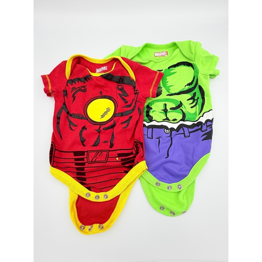 Marvel Avengers Iron Man Hulk Baby Bodysuits 2 Pack Red Green 0-3 Months